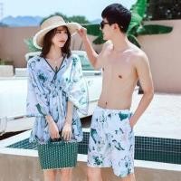 ราคา Couple Matching Print Swim Shorts / Bell-Sleeve Swim Dress / Bikini Top / Shorts / Set (1115425445)