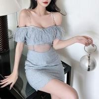ราคา Cold-Shoulder Chained Feather Mesh Panel Mini Bodycon Dress (1128570712)