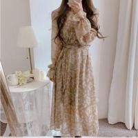 ราคา Long-Sleeve Floral Print Midi A-Line Chiffon Dress (1095807849)