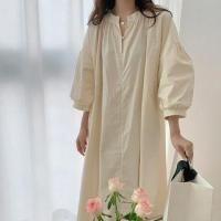 ราคา 3/4-Sleeve Notch Neck Plain Midi Shift Dress (1124703995)
