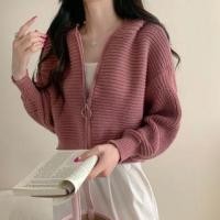 ราคา Long Sleeve Plain Knitted Zip-Up Loose-Fit Cardigan (1128953345)