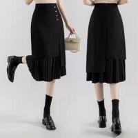 ราคา High Waist Plain Accordion Pleated Button Panel Midi A-Line Skirt (1128954549)