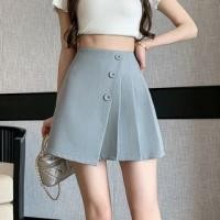 ราคา High Rise Plain Asymmetrical Pleated Buttoned Mini A-Line Skirt (1128961976)