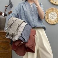 ราคา 3/4-Sleeve Stand Collar Striped Button-Up Blouse (1128976616)