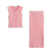 ราคา V-Neck Plain Ribbed Knit Tank Top / Elastic Waist Midi Pencil Skirt / Set (1128976609)