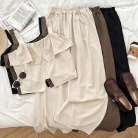ราคา Set: Sleeveless Slit Hem Plain Top + High Rise Wide Leg Pants (1128984609)