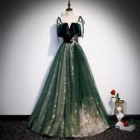 ราคา Tie Shoulder Sequin Beaded Velvet Panel Mesh A-Line Evening Gown (1128989368)