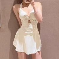 ราคา Halter Neck Cutout Plain Swim Dress (1128980937)