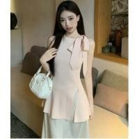 ราคา Sleeveless Round Neck Plain Tie-Up Slit Knit Top / High Rise Plain Maxi A-Line Skirt (1128999433)