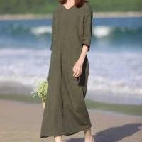 ราคา 3/4-Sleeve V-Neck Plain Midi Tunic Dress (1129008061)
