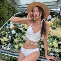 ราคา Set: Halter Plain Lace-Up Tankini Top + Bikini Bottom + Swim Skirt (1129003108)