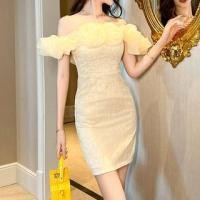 ราคา Sleeveless Off Shoulder Plain Flower Detail Sequin Panel Lace Mini Sheath Cocktail Dress (1128993485)