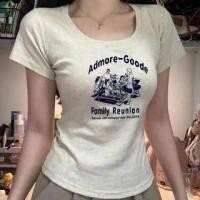 ราคา Short-Sleeve Scoop Neck Lettering T-Shirt (1128997352)