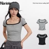 ราคา Short Sleeve Contrast-Trim Lettering Print Slim-Fit Crop Top (1129030679)