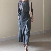 ราคา Long-Sleeve Round Neck Tie Dye Tie-Up Mock Two Piece Maxi A-Line Dress (1129066712)