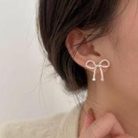 ราคา 925 Sterling Silver Beaded Bow Stud Earring C1302 - 1 Pair - Silver - One Size (1129061939)