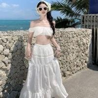 ราคา Set: Short-Sleeve Off Shoulder Plain Crop Top + High Rise Maxi A-Line Skirt (1129088832)