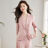 ราคา 3/4-Sleeve Jacquard Frog Button Blazer / Spaghetti Strap Midi Sheath Dress (1129103001)