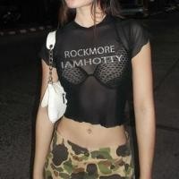 ราคา Short-Sleeve Round Neck Lettering Print Mesh Top (1129122924)
