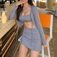 ราคา Set: Plain Bikini Top + Swim Skirt + Cover-Up Jacket (1129126125)