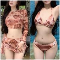ราคา Set: Long-Sleeve Rose Print Swim Top + Bikini Top + Bottom + Cover-Up Skirt (1129126053)