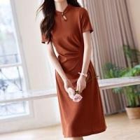 ราคา Short-Sleeve Stand Collar Plain Cutout Ruched Midi A-Line Dress (1129153102)