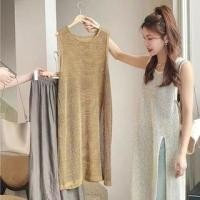 ราคา Sleeveless Crew Neck Plain Slit Knit Long Top (1129155839)