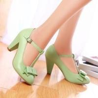 ราคา Faux Leather Bow-accent High-heel T-bar Pumps (1073904423)