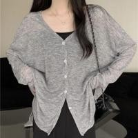 ราคา Long Sleeve V-Neck Plain Loose-Fit Cardigan (1129169288)