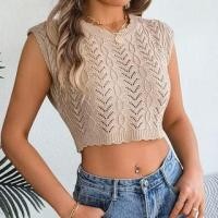 ราคา Sleeveless Crew Neck Patterned Crop Knit Top (1129177268)