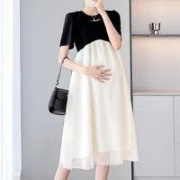 ราคา Maternity Mock Two-Piece Short-Sleeve Paneled Midi A-Line Dress (1129174725)