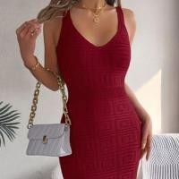 ราคา Spaghetti Strap V-Neck Patterned Knit Mini Sheath Dress (1129177298)
