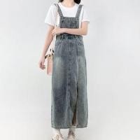 ราคา Pocket Detail Side-Slit Denim Maxi Jumper Dress (1129187960)