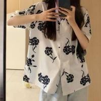 ราคา Elbow-Sleeve Open-Collar Floral Print Shirt (1104502834)