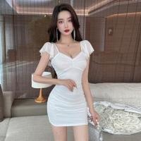 ราคา Cap-Sleeve Plain Mesh Panel Mini Bodycon Dress (1129228517)