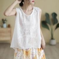ราคา Sleeveless Flower Embroidered Blouse White - One Size (1129246364)