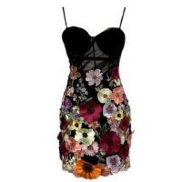 ราคา Spaghetti Strap Flower Embroidered Mesh Panel Mini Bodycon Dress (1124226396)