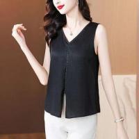 ราคา Sleeveless V-Neck Plain Slit Blouse (1129288351)
