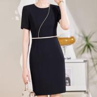ราคา Short-Sleeve Crew Neck Contrast Trim Mini Sheath Dress (1129296891)