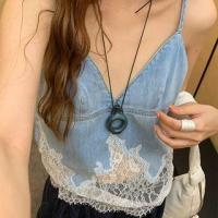 ราคา V-Neck Lace Panel Denim Cami Top (1129313421)