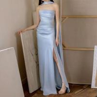 ราคา Sleeveless Plain Mesh Panel Ruched Side-Slit Sheath Evening Gown (1129364840)