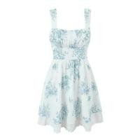 ราคา Sleeveless Square Neck Floral Print Embroidered Eyelet Panel Mini A-Line Dress (1129381063)