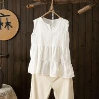 ราคา Sleeveless Flower Embroidered Lace Trim Blouse White - One Size (1129381385)