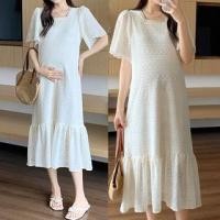 ราคา Maternity Short-Sleeve Square Neck Plain Lace Midi A-Line Dress (1129394327)