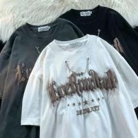 ราคา Couple Matching Short Sleeve Chain Detail Lettering Print Loose-Fit Tee (1129411262)