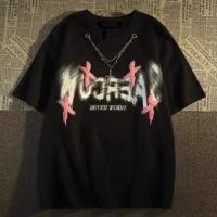 ราคา Couple Matching Short Sleeve Chain Detail Lettering Print Loose-Fit T-Shirt (1129411406)