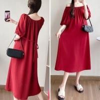 ราคา Maternity Short-Sleeve Scoop Neck Plain Midi A-Line Dress (1129394330)
