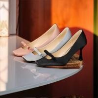 ราคา High Heel Square Toe Plain Bow Accent Faux Leather Pumps (1129486003)
