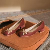 ราคา Chunky Heel Square Toe Bow Accent Faux Leather Pumps (1129486040)