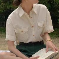 ราคา Short-Sleeve Contrast Stitching Pocketed Shirt (1129475426)